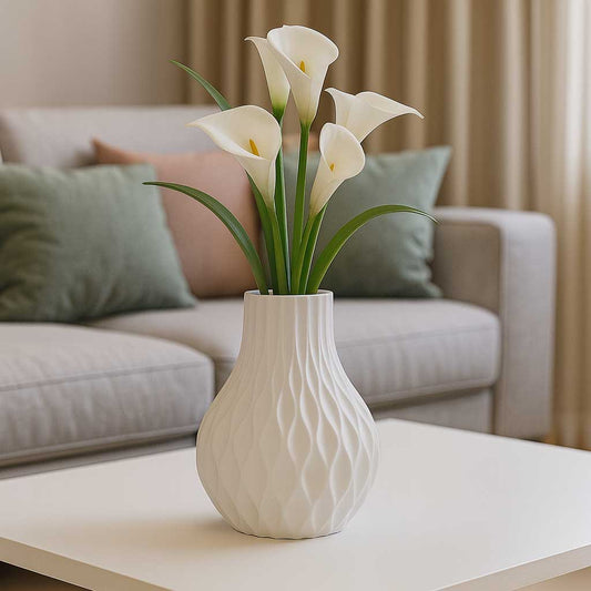 Dekoratif Dokulu Vazo Brick - Beyaz