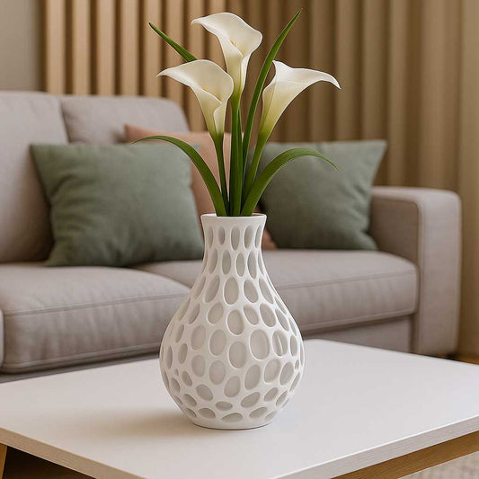 Benek Dokulu 3D Efekt Vazo - Beyaz